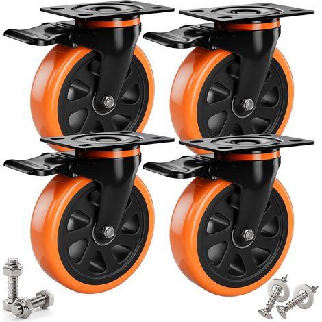 Roulettes porteuses robustes 125 mm pivotantes 360° avec freins, accessoires montage inclus, charge max 720 kg, pour meubles et usage industriel (1/5)