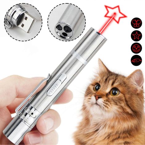 Wiederaufladbares Laser-Katzenspielzeug mit USB-Anschluss und verschiedenen Lichtmustern, interaktiver Infrarot-Laserstab-Pointer für Haustiere und Katzen