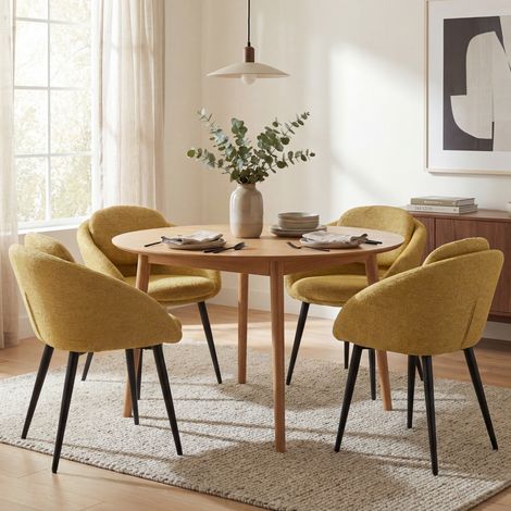 Wahson 4 PZ Sedie da Pranzo in Ciniglia, Moderne Sedie Cucina Poltroncine da Pranzo Salotto con Gambe in Metallo per Pranzo, Giallo