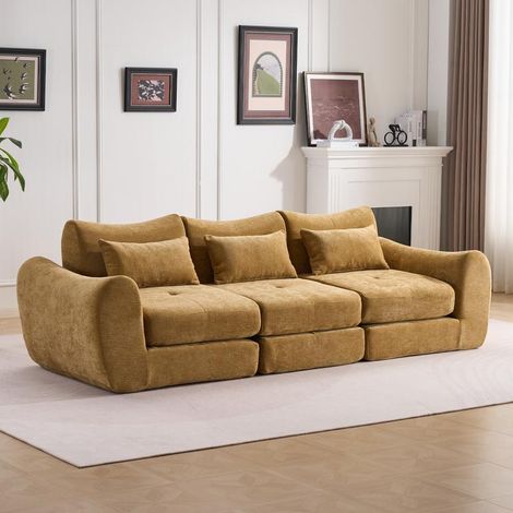 Modulares 3-Sitzer Schlafsofa in L-Form, Sofa mit Schlaffunktion, werkzeuglos montierbar, platzsparend
