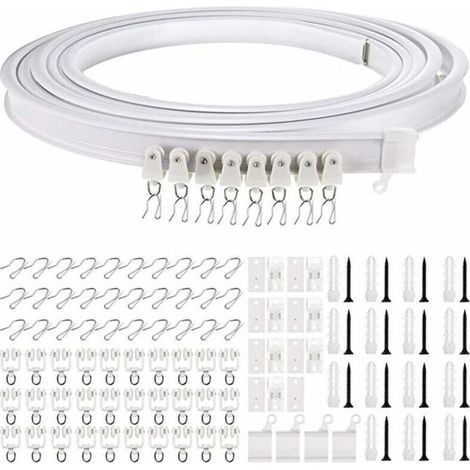 Tringle à rideaux flexible pour baie vitrée, environ 5 m, support mural en plastique robuste, courbé et flexible pour cloisons de séparation.