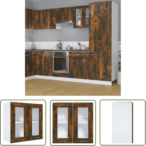 The Living Store Armoire vitrée suspendue Chêne fumé 60x31x60 cm Bois ingénierie - Armoire Suspendue - Meuble De Cuisine - Rangement Cuisine - Étagères Murales - Armoire Vitrée (1/5)