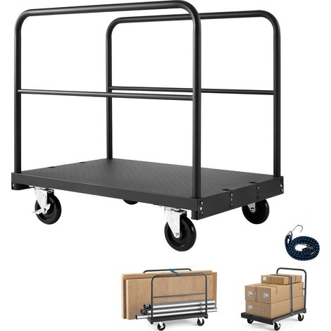 Chariot à plaques de plâtre, capacité de charge de 816 kg, chariot porte-panneaux en acier 2 en 1 avec roulettes pivotantes de 12,5 mm, plateforme de 91,4 x 61 cm avec 3 mains courantes latérales pour (1/5)