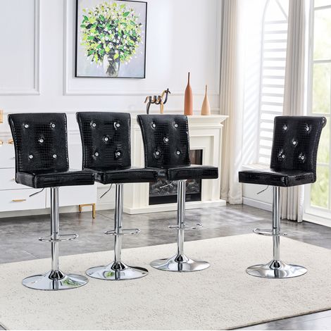 Lot de 4 chaises de bar, en PVC, avec dossier, style vintage, noir (1/5)