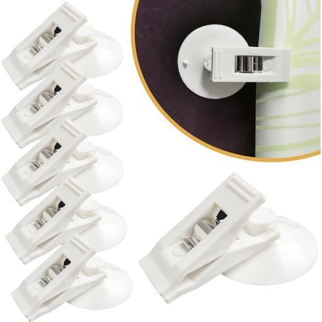 Set di 6 clip per tenda da doccia, clip a ventosa per doccia, clip autoadesive per tenda da doccia, clip multifunzionali per riporre oggetti con ventosa, antivento (1/5)