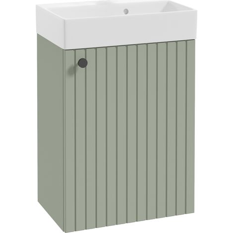 Mueble de baño suspendido con lavabo de eucalipto, tirador negro, ranurado, 50x70cm Kiara
