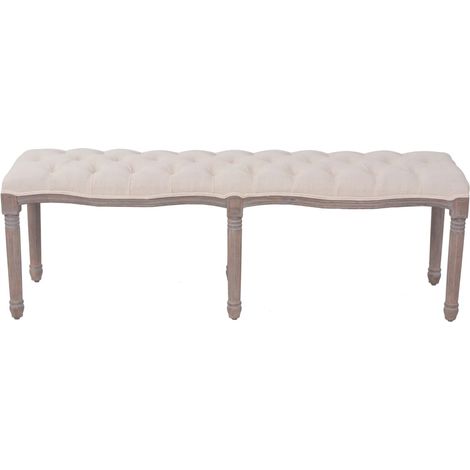 Maison Exclusive - Panca in Legno Massello e Lino 150x40x48 cm Bianco Crema