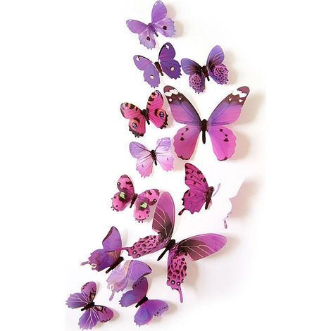 3D wall decor colorful butterflies, set of 12, choice of purple (1/5)