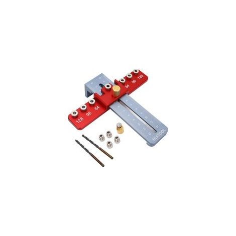Plantilla de perforación precisa y rápida para tiradores y pomos de puertas y cajones, ideal para trabajos de carpintería. Herramienta pequeña, compacta y precisa para perforar estos tiradores y pomos
