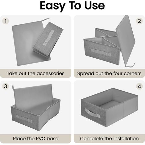 JF HOME BLISS Fabric Storage Box Set of 4 Storage Cubes Foldable Clothes Organizer Bins with Handles for Wardrobe Shelves & Drawers Underwear Socks Toys Storage 39 x 28.5 x 14 cm (Gray) (1/5)