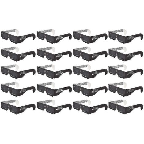 Lot de 20 lunettes d'éclipse solaire avec filtres anti-lumière nocive, monture en papier, certifiées ISO 12312-2. Protection oculaire optimale contre la lumière nocive. (1/3)