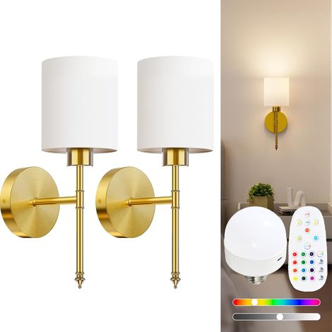 Lot de 2 appliques murales rechargeables avec télécommande, intensité variable, 3 températures de couleur réglables, modes d'éclairage RVB, doré (1/5)