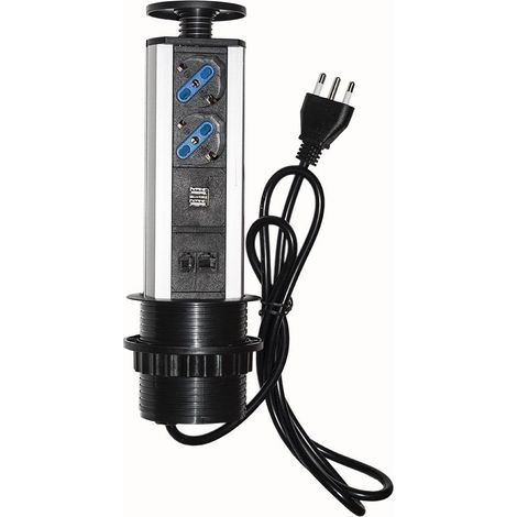 Link LKMPT02 Multipresa da Tavolo a Scomparsa 2 Prese Schuko 16A 2 USB 1 RJ45 1 RJ11 cavo 1.7 m colore Nero (1/3)
