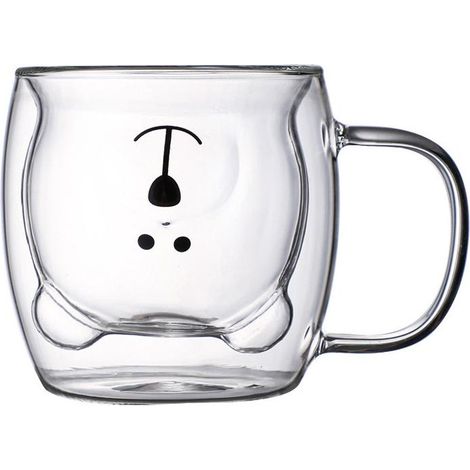 Niedlicher Teddybär-Kaffeebecher aus doppelwandigem Glas – Geschenkidee zum Valentinstag und Geburtstag – 250 ml (weiß mit Henkel)
