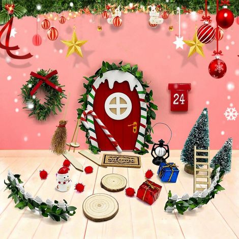 Wichteltür Set Weihnachten mit Zubehör, Miniatur Deko für Adventskalender (1/4)