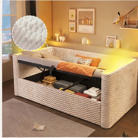 Cadre de lit beige en velours 229 x 104 x 64 cm (1/5)