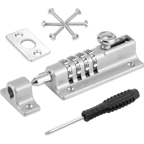 Lot de 2 serrures à combinaison, serrure de porte combinée à 4 chiffres avec vis, loquet sans trous, serrure coulissante antirouille, serrure à combinaison pour porte chambre terrasse