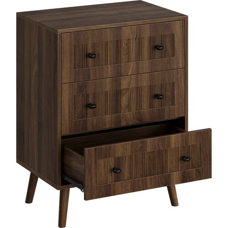 Cómoda de 3 cajones de MDF color nogal con patas de pino 60x40x79 cm HOMVRA (1/5)
