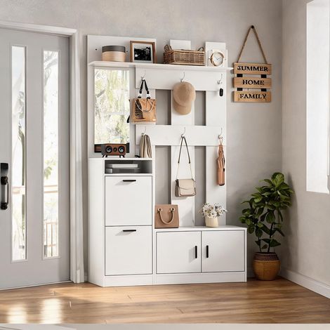 Meuble d'entrée avec penderie 120 x 30 x 180 cm blanc mat MDF (1/5)