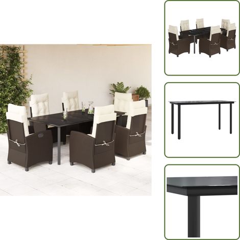 The Living Store 7-tlg. Garten-Essgruppe mit Kissen Braun Poly Rattan - Gartentisch (1/5)