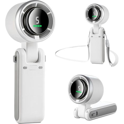 1800mAh Mini Ventilateur Portable, Petit Ventilateur de Poche/Bureau/Cou Vitesses Puissantes&Moteur Sans Balais, Ventilateur Rechargeable pour Camping, Sport, Voyage-Blanc Ivoire (1/5)