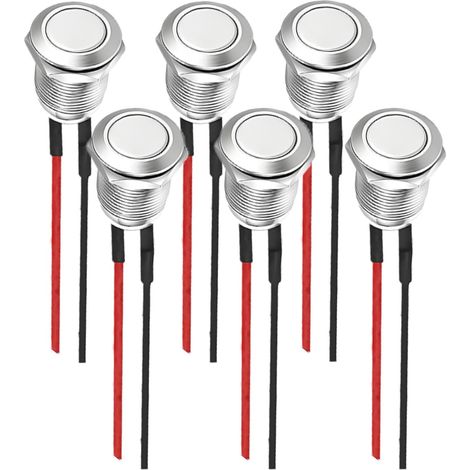 6 Pièces Bouton Poussoir, Interrupteur à Bouton Momentané Boutons-Poussoirs Étanche Boutons-Poussoirs Métalliques Mini Interrupteurs à Bouton-poussoir Momentané avec Fils Pré Câblés Tête Haute (1/5)