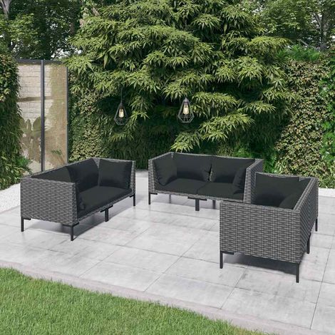 Salon de jardin 6 pcs Ensemble Table et Chaise de Jardin - avec coussins Résine tressée Gris foncé BV623426 - BonneVie (1/5)