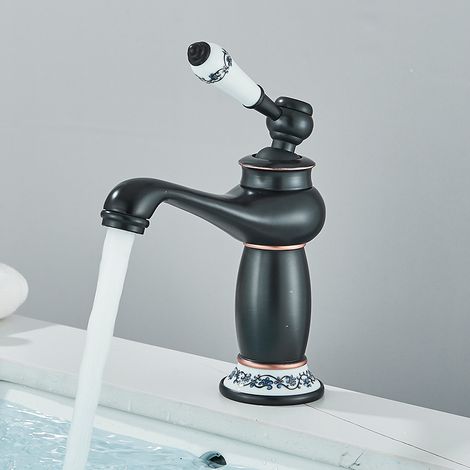 Robinet de lavabo antique en laiton – Mitigeur monocommande eau chaude et froide, style classique pour salle de bain (1/5)