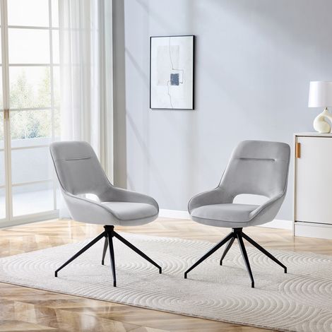Silla de comedor giratoria 360° pack de 2 en terciopelo gris claro y metal negro DESVIAE (1/5)