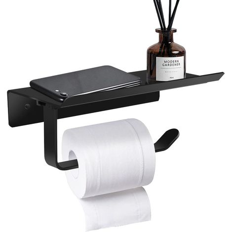 Wall-mounted toilet paper holder, toilet roll holder, aluminum wall-mounted toilet paper holder with spacious shelves, for toilets and kitchens, bathrooms, storage space (1/5)