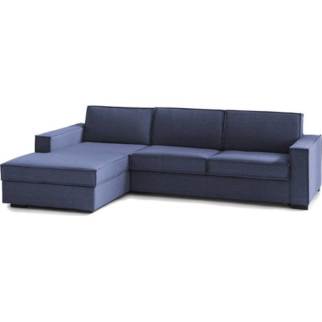 Talamo Italia - Divano letto con penisola Allaida, Sofà con penisola contenitore Sinistra, Braccioli standard, 100% Made in Italy, Cm 280x95h90, Blu