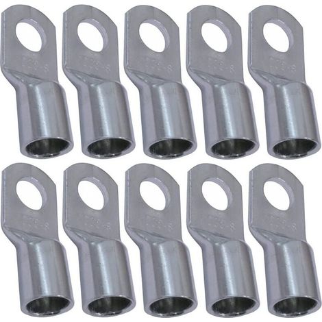 YMYNY Lot de 10 Cosses Electriques à Oeillet Tubulaire - Oeil - Ø8mm - Non Isolées - pour Conducteur 35mm² - Connecteur de Fil Electrique - Serrage - Couleur Argent (1/3)