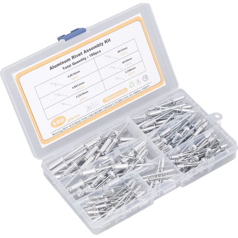 Kit de 180 rivets aveugles à bride en alliage d'aluminium, assortiment de 6 tailles pour assemblage (1/5)