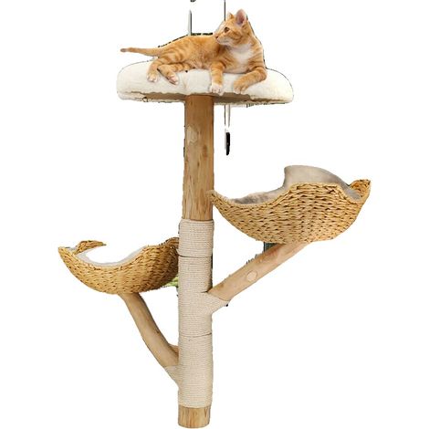 Árbol rascador para gatos, diseño multinivel, zonas de descanso cómodas, BLANCO (1/2)