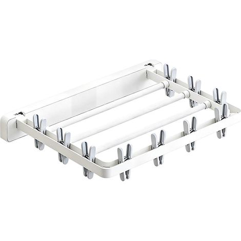Étendoir à linge mural pliable - Porte-serviettes antirouille sans perçage pour salle de bain, petit appartement, balcon et buanderie (1/3)