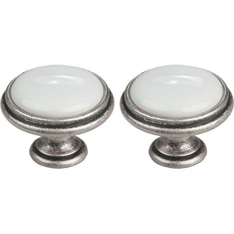 2x Bouton de tiroir finition nickel étain porcelaine céramique 35 mm avec vis Meuble Vintage Antique Style Porte Poignée Commode Armoire Maison (1/3)