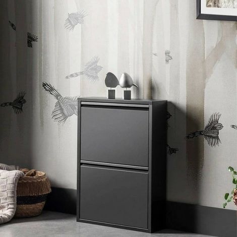 Dmora - Scarpiera Ezequiel, Mobile portascarpe, Armadio da ingresso multiuso, Mobiletto per calzature, 50x15h71 cm, Nero, con imballo rinforzato (1/4)