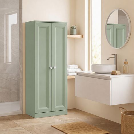 Meuble de Salle de Bain Étroit, Meuble de Rangement Sur Pied avec 2 Portes et 3 Étagères, pour Salon, Chambre, Vert (1/5)