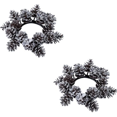 Corona navideña artificial para vela, pequeña corona de plástico decorada con piñas escarchadas (juego de 2) (1/5)