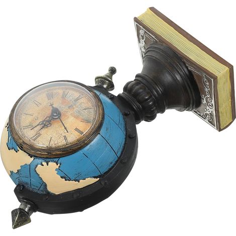 Horloge de Table Vintage Globe Terrestre en Résine Bleu sur Livre Moulé, Décoration D'horloge Pastorale Européenne sans Pile, Ornement D'horloge de Salon pour Bureau et Café (1/5)