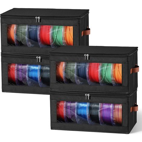 Boîtes de rangement pour filament, lot de 4 boîtes de rangement empilables pour 24 bobines de filament d’imprimante 3D, pliables en tissu Oxford avec fenêtre transparente (1/5)