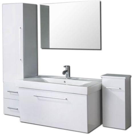 Meuble salle de bain 100 cm blanc lavabo et colonnes compris – Maris (1/5)