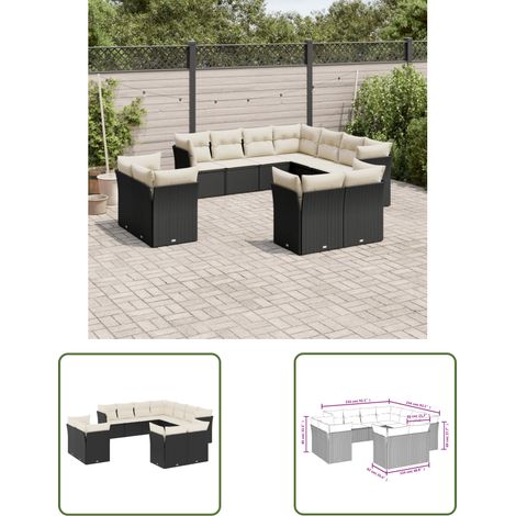 The Living Store 11-tlg. Garten-Sofagarnitur mit Kissen Schwarz Poly Rattan - Gartenmöbel - Outdoor Möbel - Rattan Sofa - Lounge Set - Esszimmergarnitur (1/3)