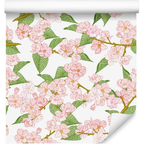 Papel pintado con estampado de cerezos en flor para salón y dormitorio, 50x1000 cm. (1/5)