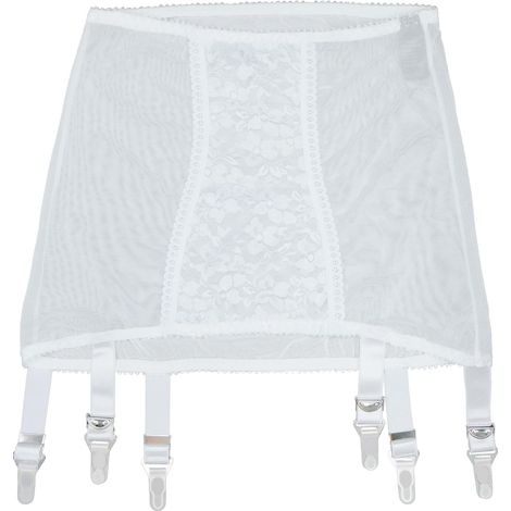 Porte-jarretelles en dentelle florale transparente avec bas ouvert et 6 sangles réglables (1/5)