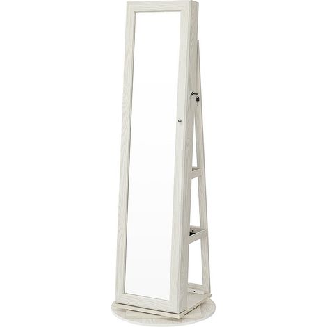 Mobiletto portagioielli girevole a 360° con grande specchio a figura intera organizer per gioielli con serratura specchio interno e ripiani portaoggetti sul retro bianco 120003941
