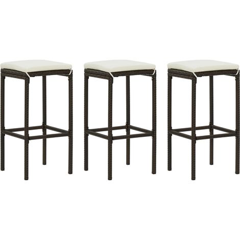 Barhocker mit Kissen 3 Stk. Braun Poly Rattan