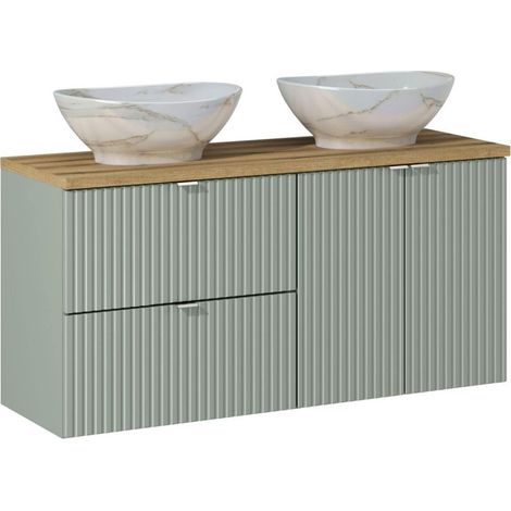 Meuble double vasques à poser 120 cm - A portes et tiroirs - Vert Roseau - Livraison gratuite