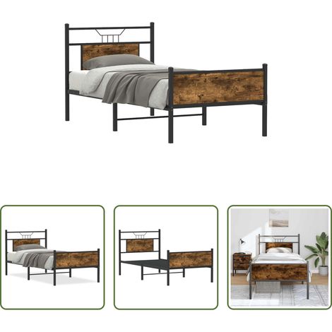 Sommier métal - Cadre de lit sans matelas chêne fumé 90x190cm bois d'ingénierie (1/5)