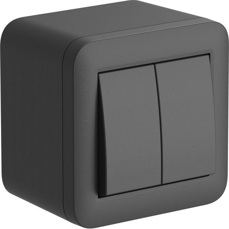 Contenitore da superficie con doppio interruttore/ deviatore FIXA, 10A, nero, IP40, compatibile per installazione con tubo rigido e canalina